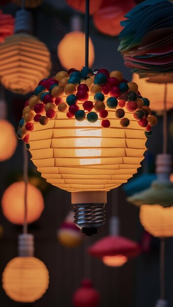 light bulb made from a yellow paper ball and other balls around
