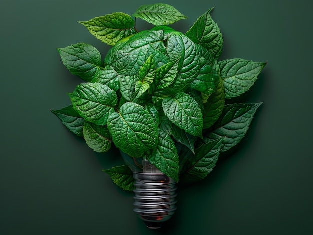 녹색 잎으로 만든 전구 녹색 생태 에너지 개념