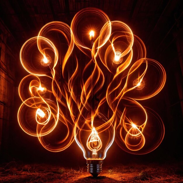 Photo light bulb made of light painting light streaks