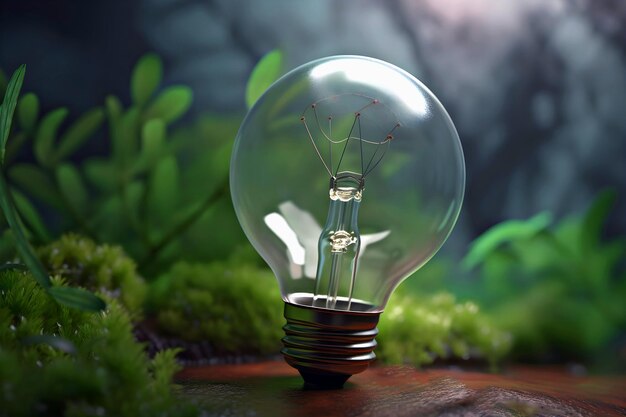 Light bulb in middle of natural environment