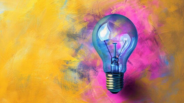 Light Bulb Painting on Vibrant Yellow and Pink Background