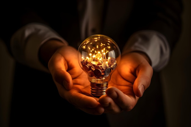 A light bulb in a person's hands