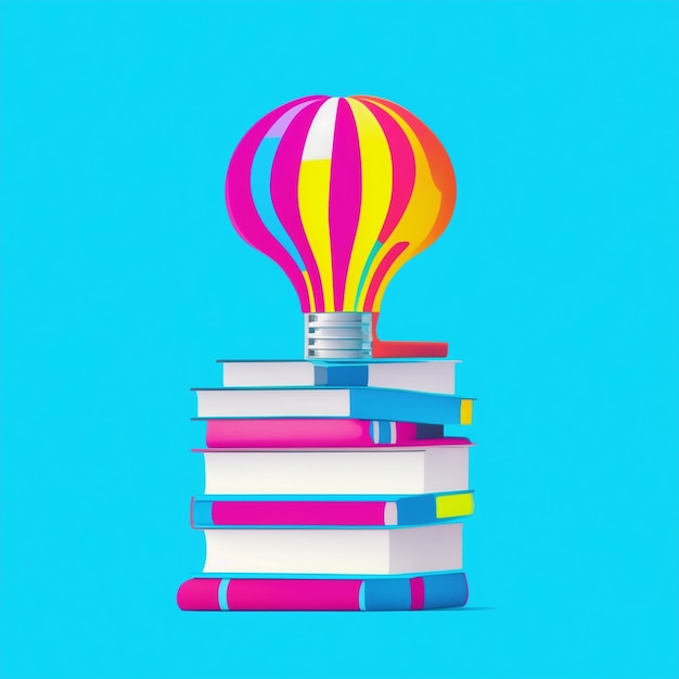 light bulb over pile of books colorful illustration