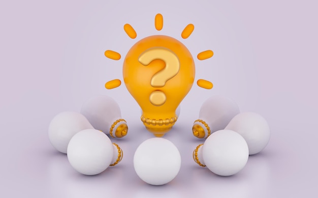 light bulb question mark glossy bright realistic sign on white background 3d render concept