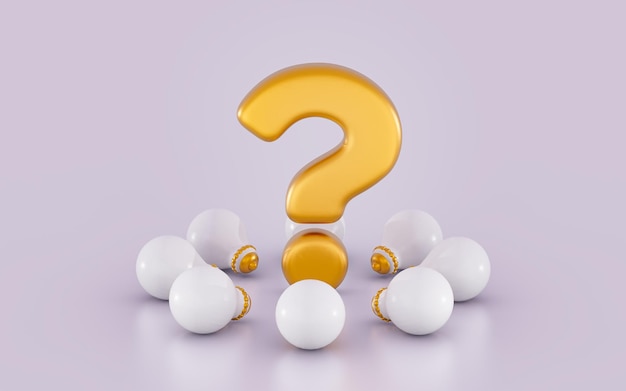 light bulb question mark glossy bright realistic sign on white background 3d render concept