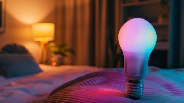 Photo light bulb resting on bed