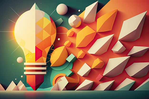 Light bulb and rocket ship in an abstract geometric pattern symbolizing the innovative and dynamic nature of the business world Generated by AI