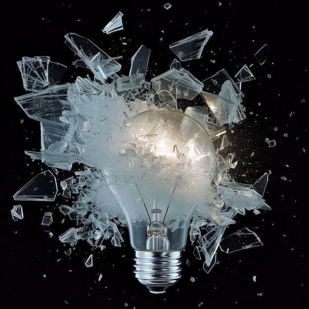 Photo light bulb shattering into pieces