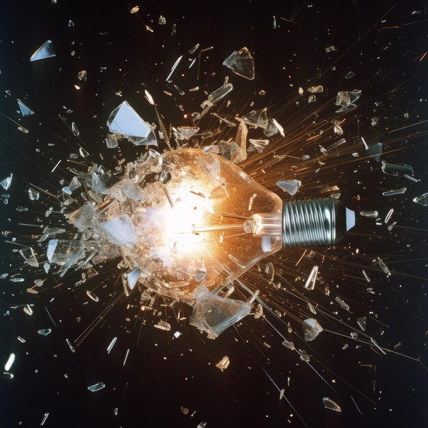 Photo light bulb shattering into pieces