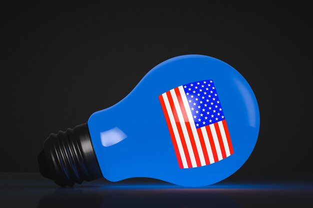 A light bulb shines. American symbolism. Political topics.