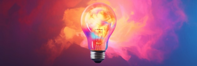 Light bulb shines on a bright and colorful background Generative AI