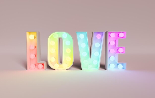 light bulb sign with the word LOVE and rainbow colors