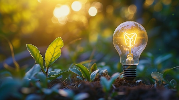 Photo a light bulb sitting on top of a plant