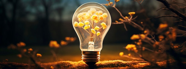 Light bulb in soil in nature Generative AI Nature
