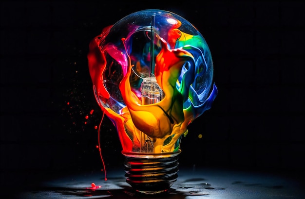 light bulb splashed with bright colored paint