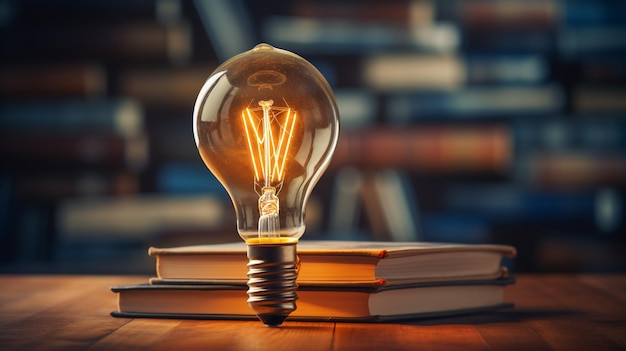 light bulb on stack of books 3d illustration