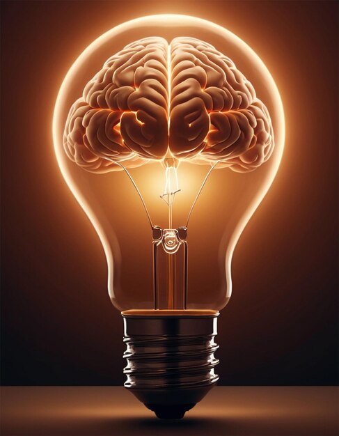 Photo a light bulb that has a brain inside of it