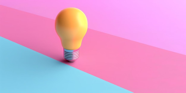 a light bulb that is on a pink and blue surface