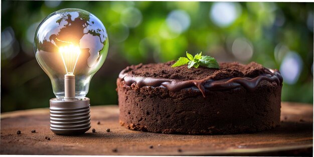 Photo a light bulb that is on a table with a globe on it worldchocolateday