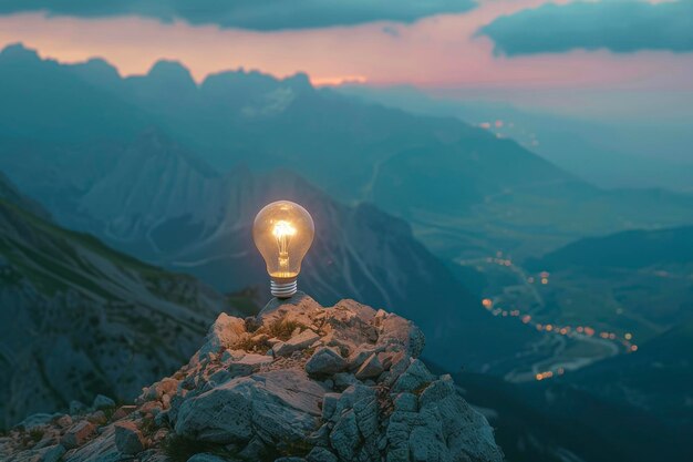 A light bulb on top of a mountain