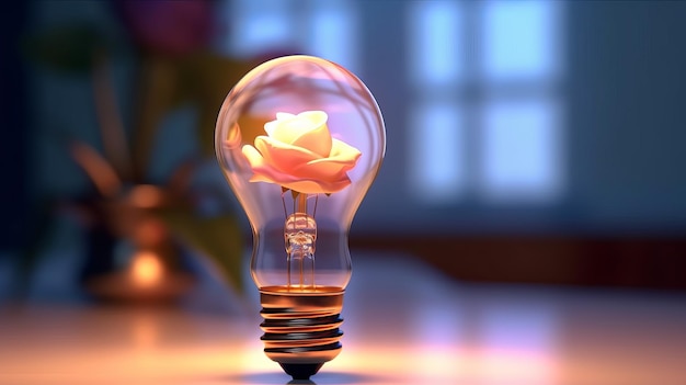 A light bulb in which the rose glows inside Generative AI