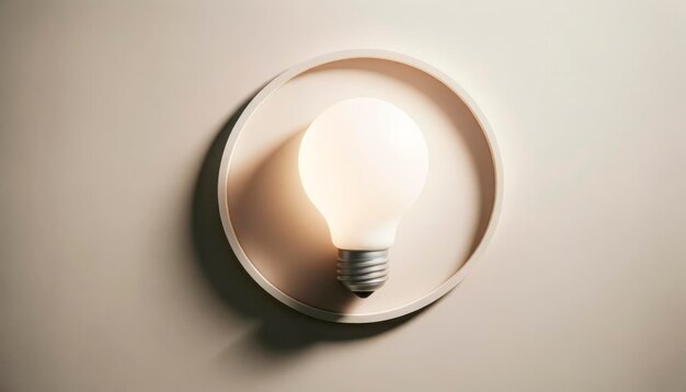 Light bulb on a white wall Minimalistic design Idea generation concept Generative AI