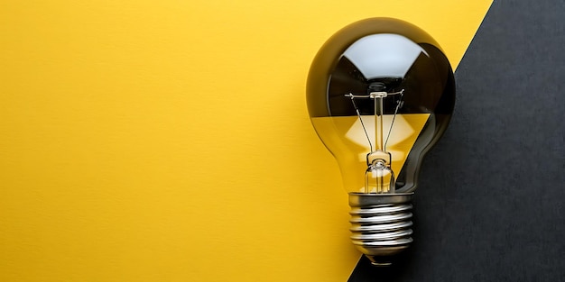 a light bulb with a black base and a yellow background