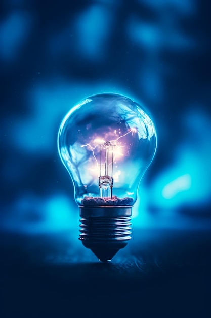 Light bulb with blue background and blue sky in the background Generative AI