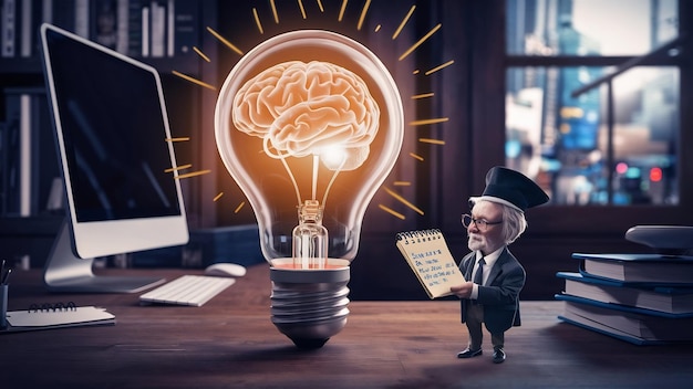 ビジネスアイデアのコンセプトの中の脳を持つ電球