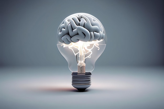 A light bulb with a brain inside is lit up.
