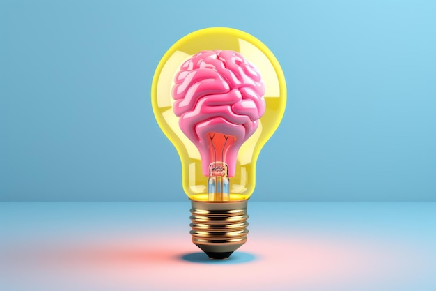 Photo a light bulb with a brain inside of it idea concept