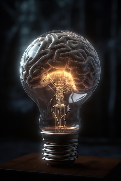 A light bulb with a brain inside of it