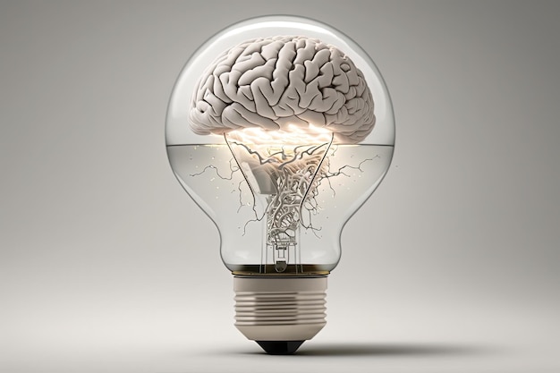 A light bulb with a brain inside of it