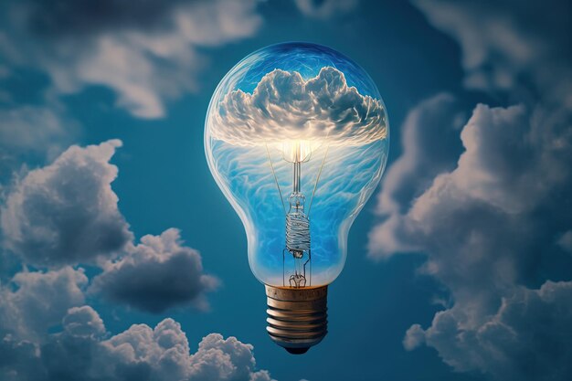 A light bulb with a cloud on the top and a cloud on the top.