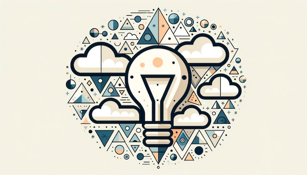 Фото Лампа с облаками и геометрическими формами креативная идея концепция генеративный ии