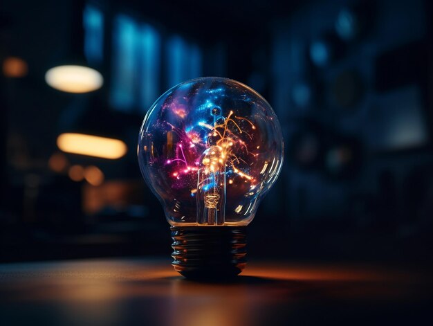 A light bulb with colorful lights on it