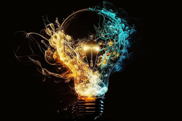 A light bulb with a colorful smoke effect.