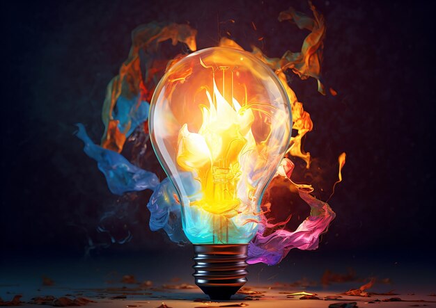 Light bulb with colorful smoke