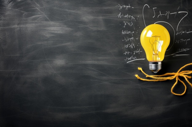 Light bulb with drawing on blackboard background