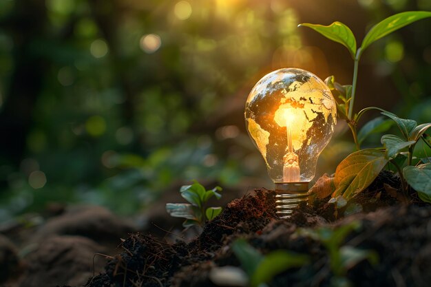 Photo a light bulb with the earth in the background sustainable