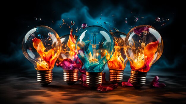 Photo light bulb with fire flames