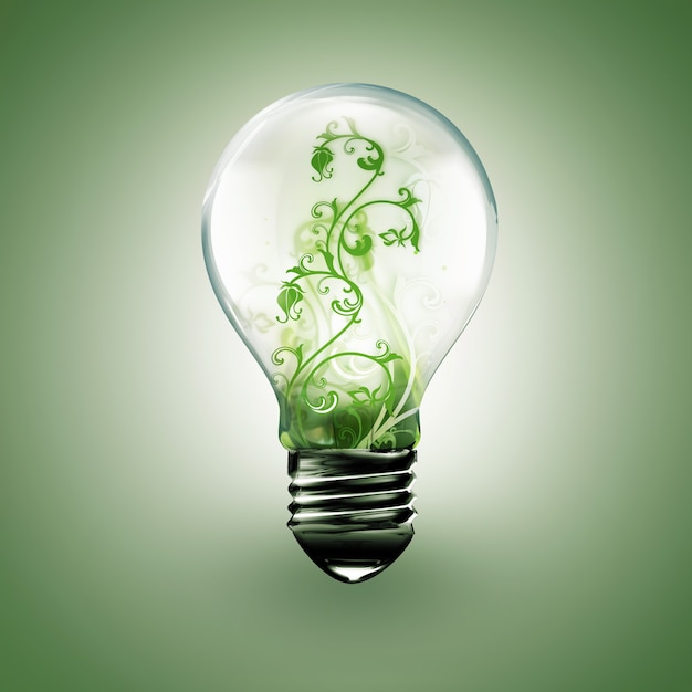 Light bulb with floral ornament inside on a light background