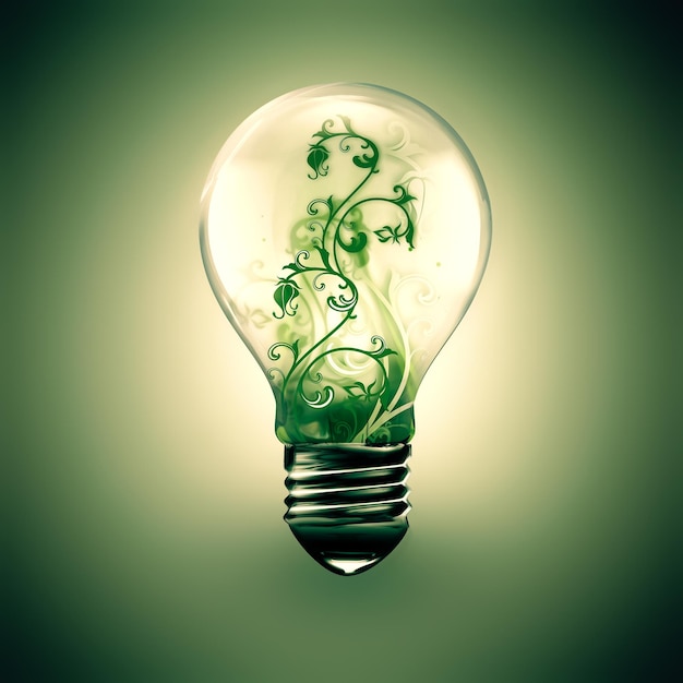 Photo light bulb with floral ornament inside on a light background