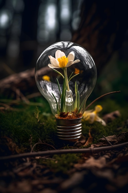 A light bulb with a flower inside it