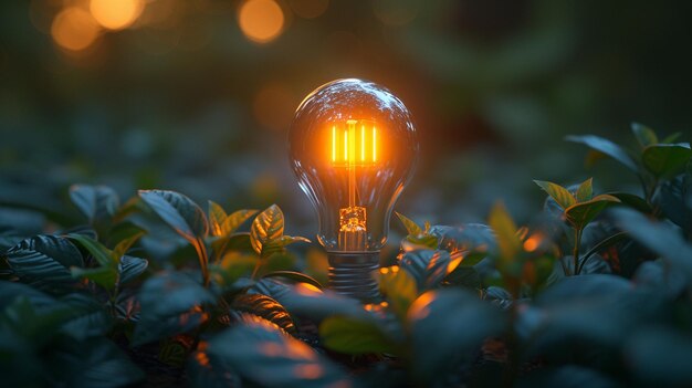 Light bulb with a fresh leaves