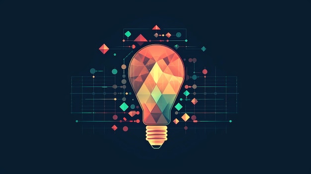 A light bulb with geometric shapes on a dark background generative ai