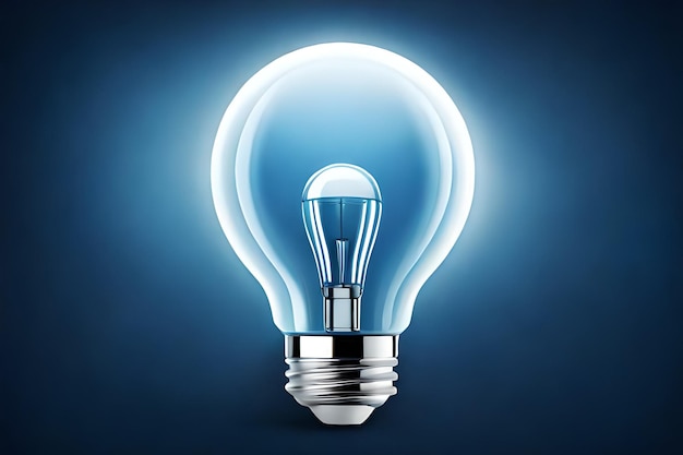 A light bulb with a glowing bulb on a blue background.