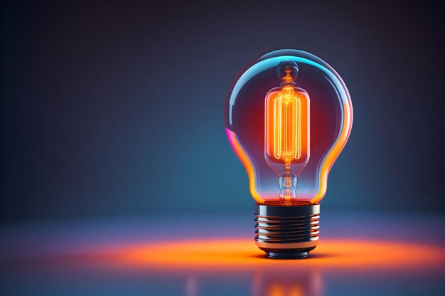 A light bulb with a glowing orange light bulb on top of it.