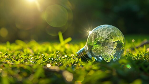 Photo light bulb with grass in the background ecology concept