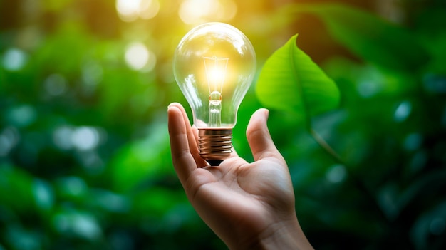 Photo light bulb with green leaf